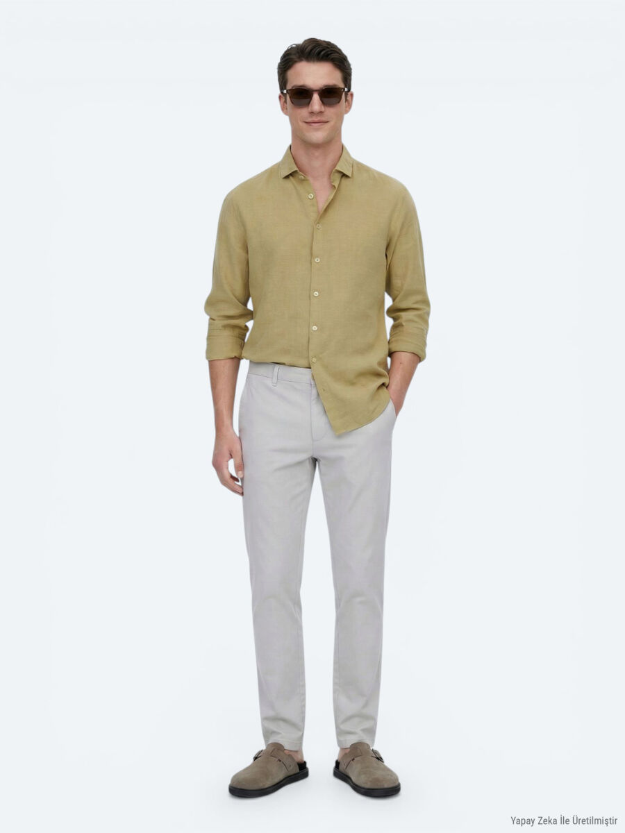 Lemon Mold Plain Regular Fit Long Weaving Casual Cotton Blended Shirt - 4