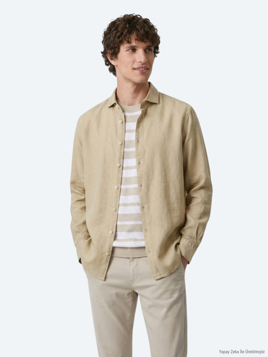 Lemon Mold Plain Regular Fit Long Weaving Casual Cotton Blended Shirt - KİP