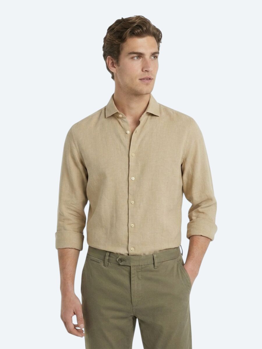 Lemon Mold Plain Regular Fit Long Weaving Casual Cotton Blended Shirt - 1