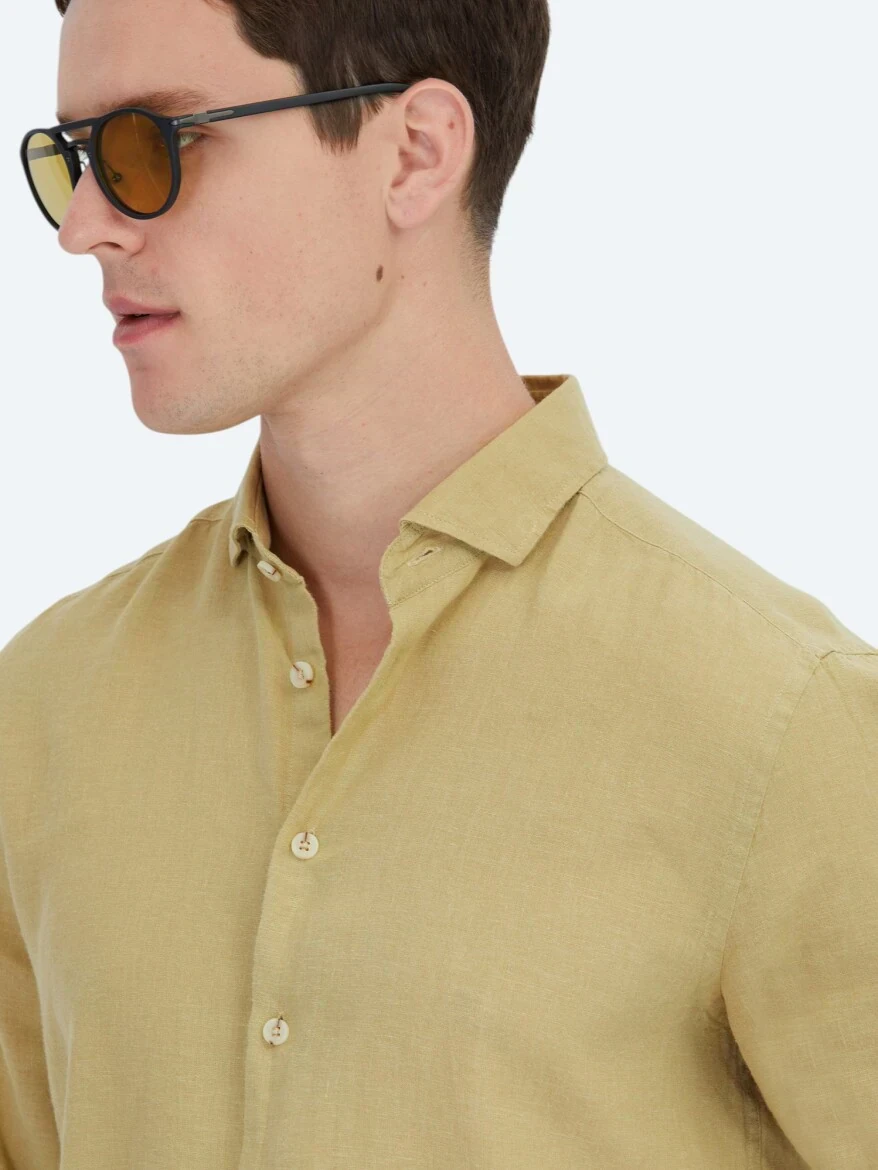 Lemon Mold Plain Weaving Casual Cotton Blended Shirt 