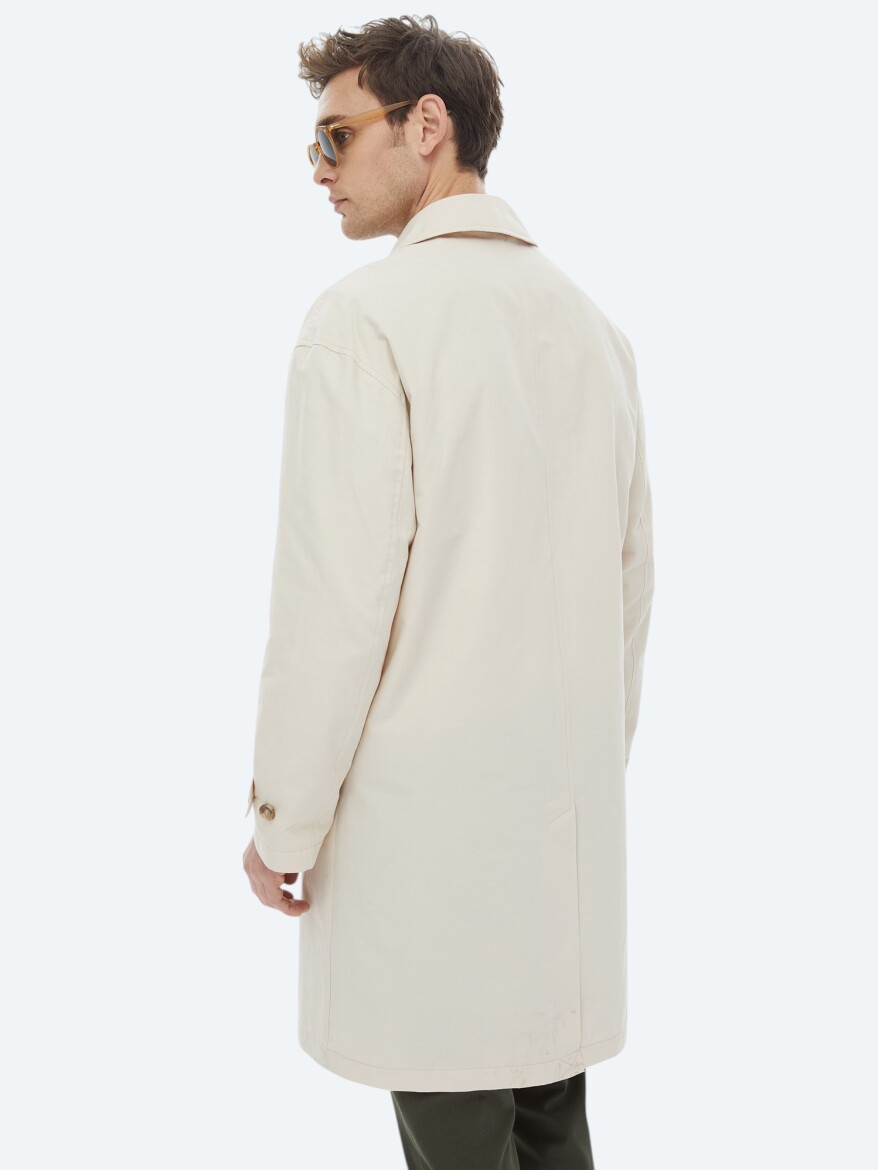 Light Beige Oversize Fit Double Breasted Collar Casual Weaving Rain Coat - 10