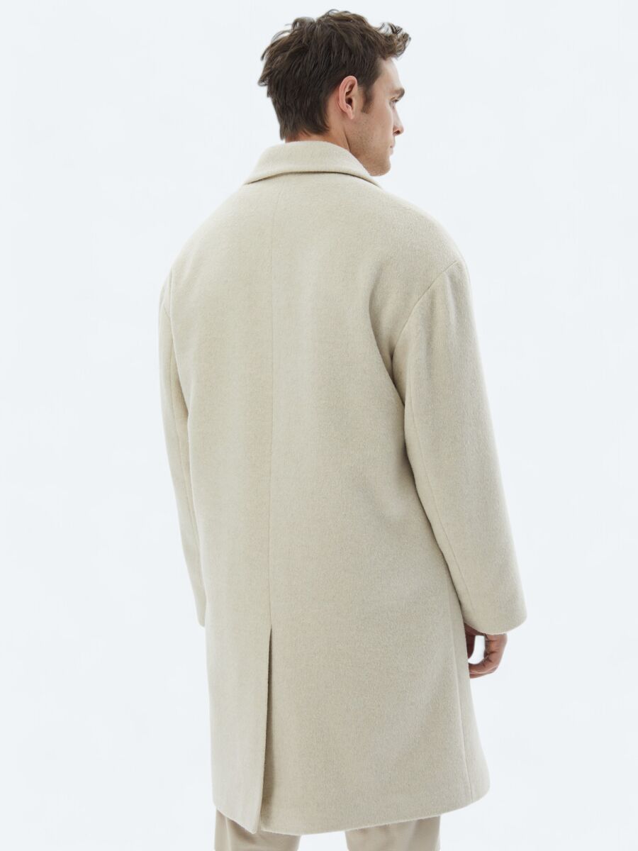 Light Beige Oversize Fit Double Breasted Collar Classical Weaving Overcoat - 9