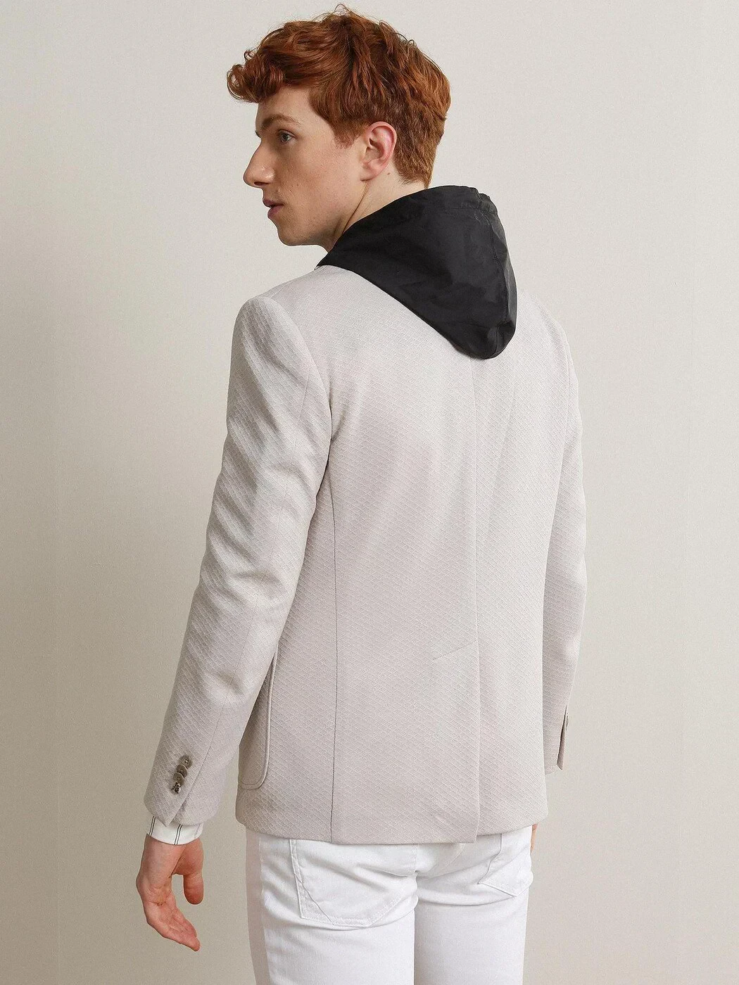 Light Beige Patterned Modern Fit Jacket - 5