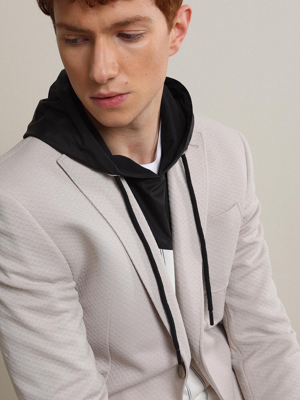 Light Beige Patterned Modern Fit Jacket - 1