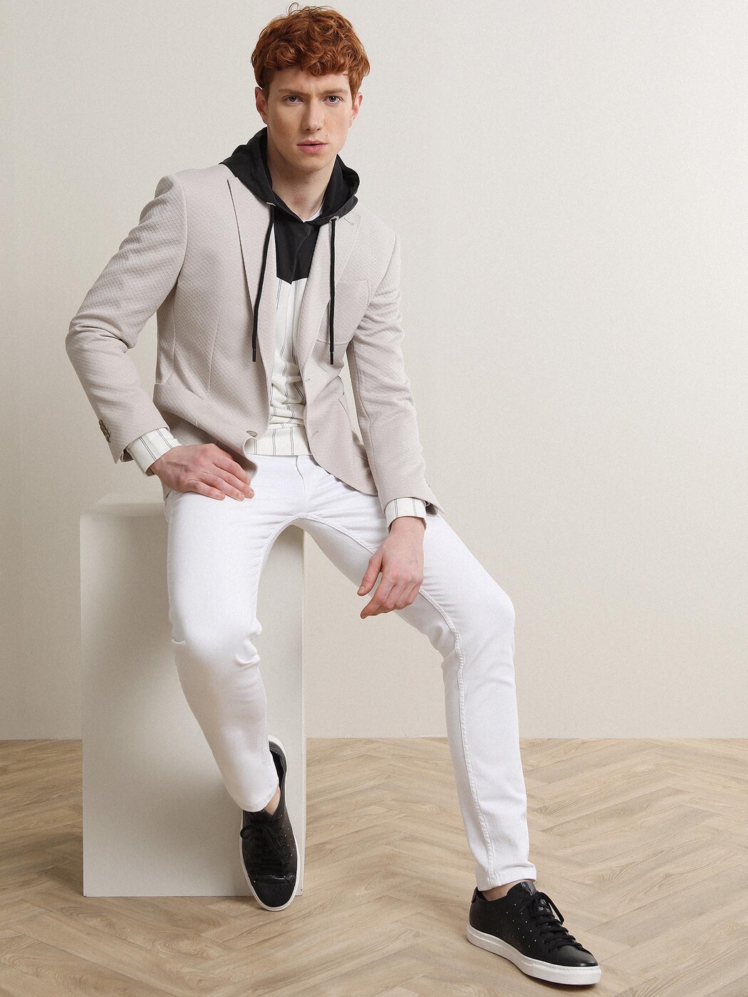 Light Beige Patterned Modern Fit Jacket - 4