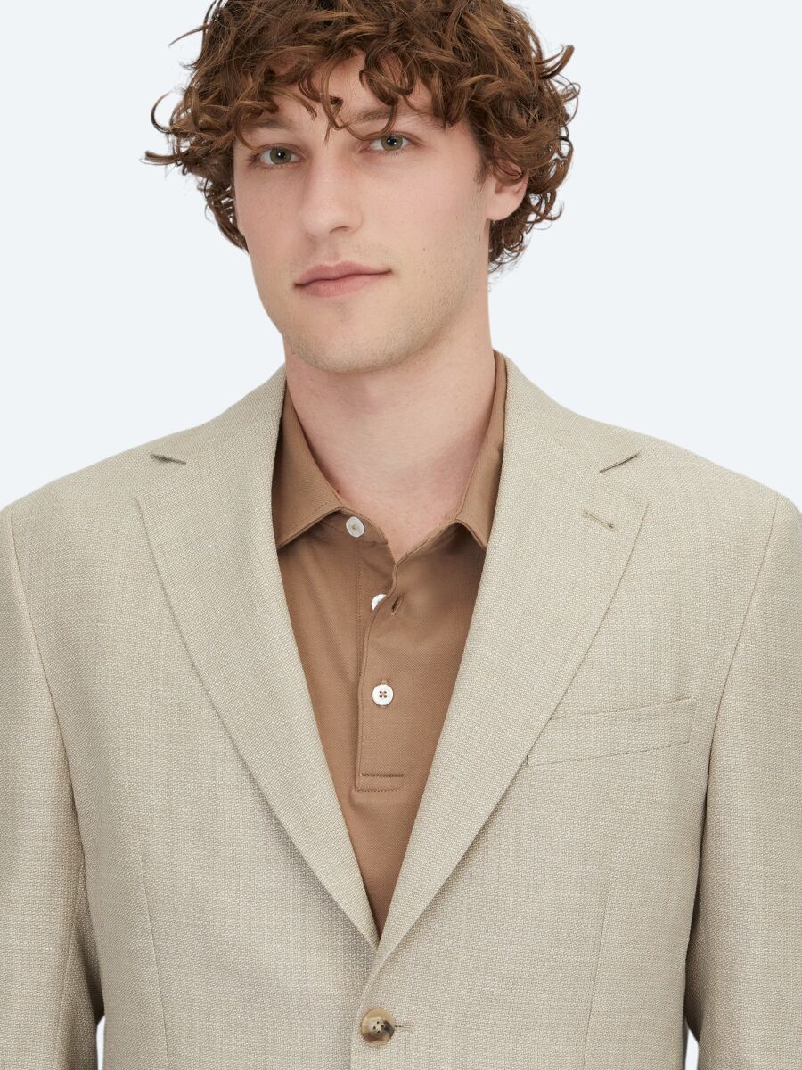 Light Beige Plain Modern Fit Wool Blended Jacket - 4