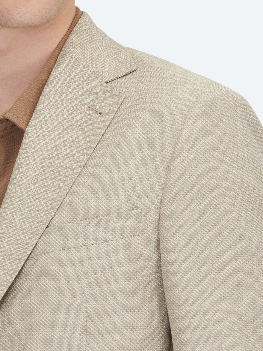 Light Beige Plain Modern Fit Wool Blended Jacket - 5