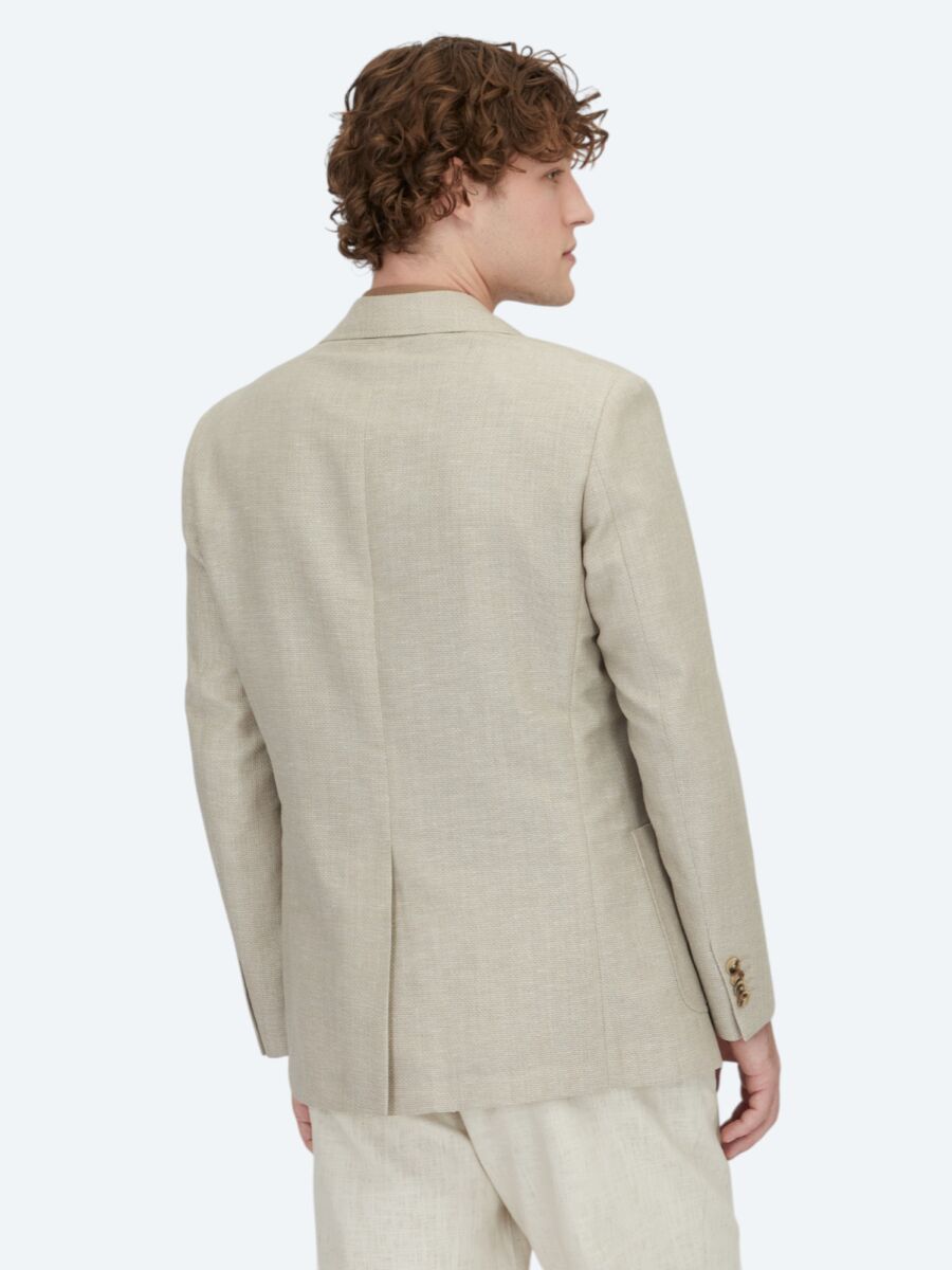 Light Beige Plain Modern Fit Wool Blended Jacket - 6