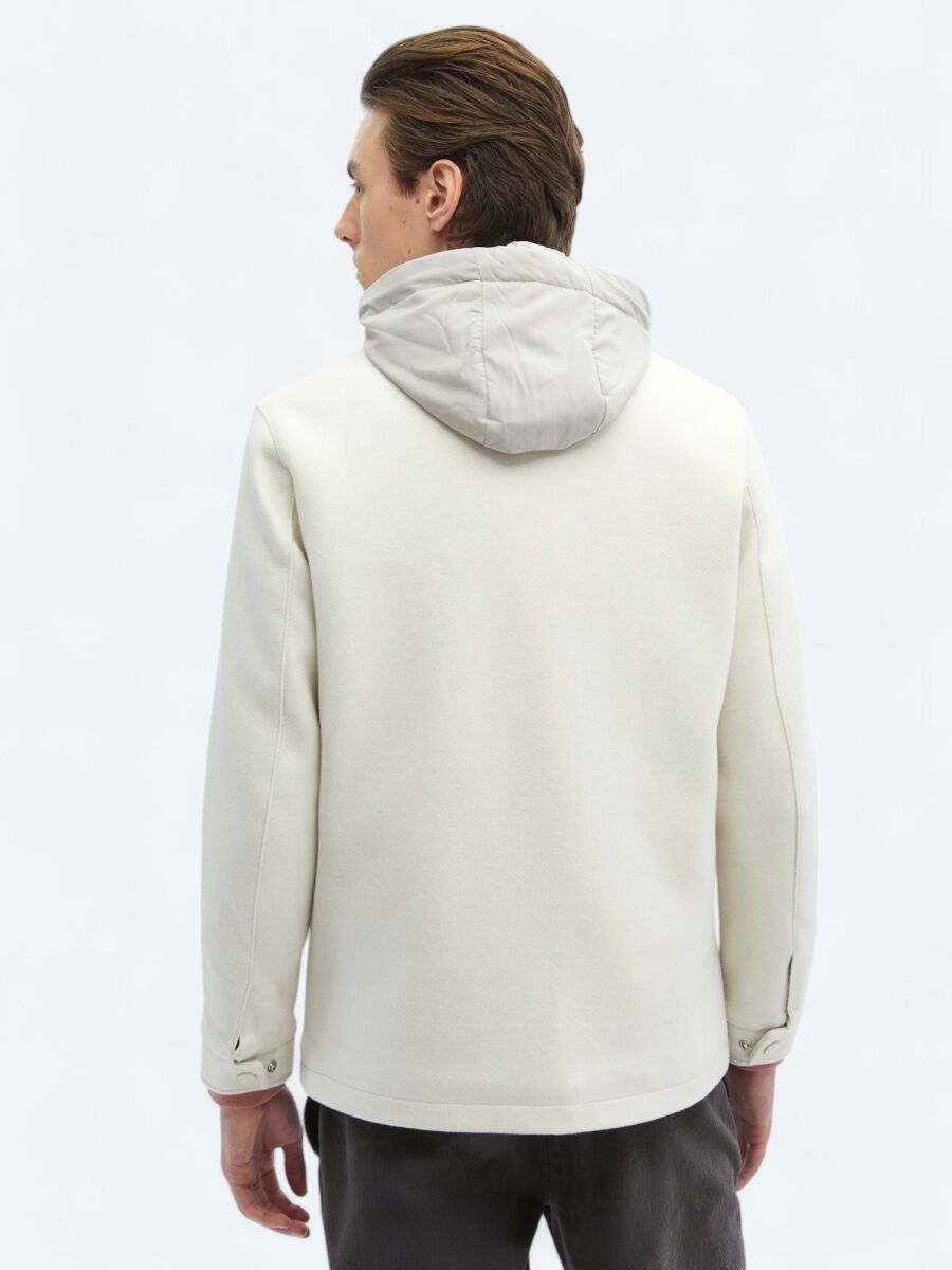 Light Beige Regular Fit Hooded Casual Weaving Coat - 8