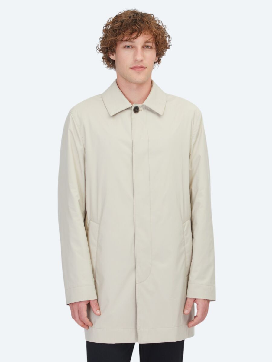 Light Beige Regular Fit Shirt Collar Casual Weaving Rain Coat - 1