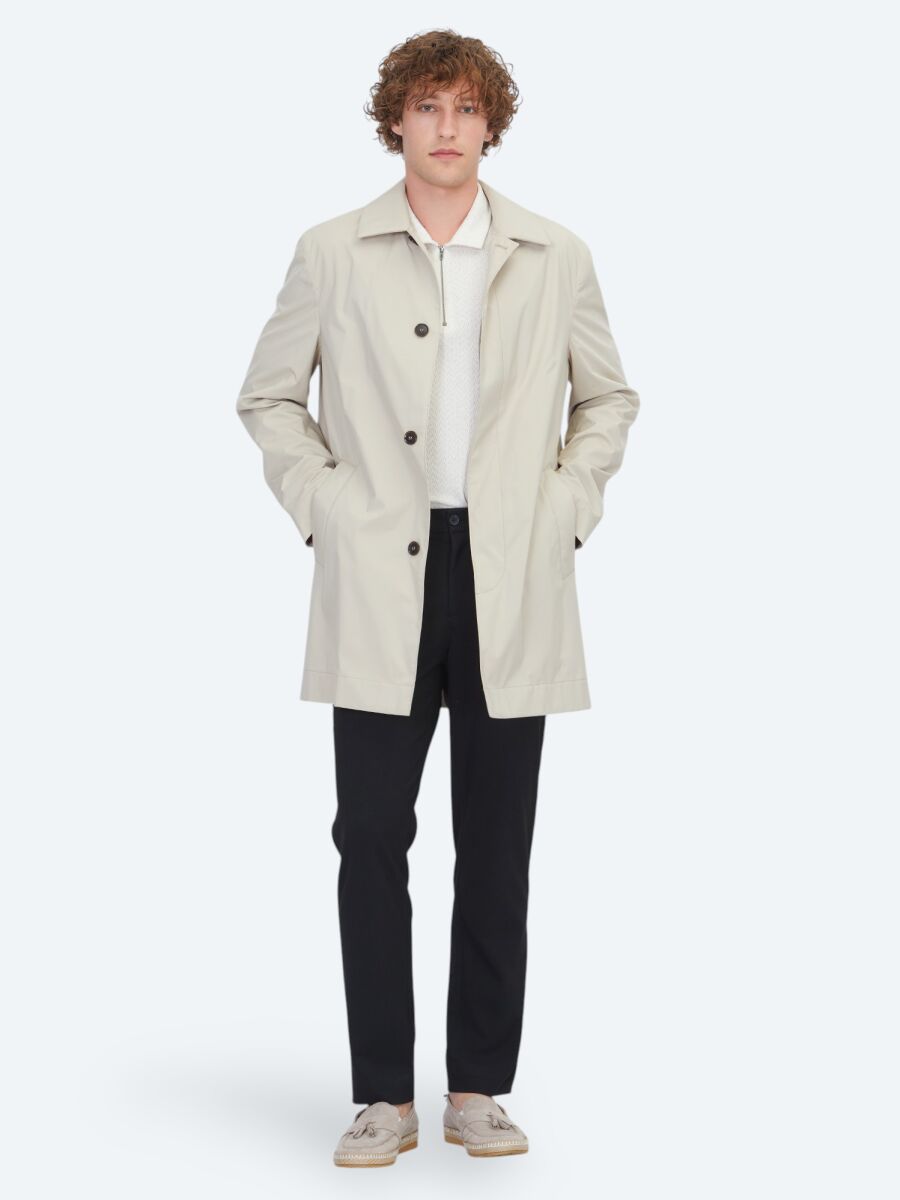 Light Beige Regular Fit Shirt Collar Casual Weaving Rain Coat - 2