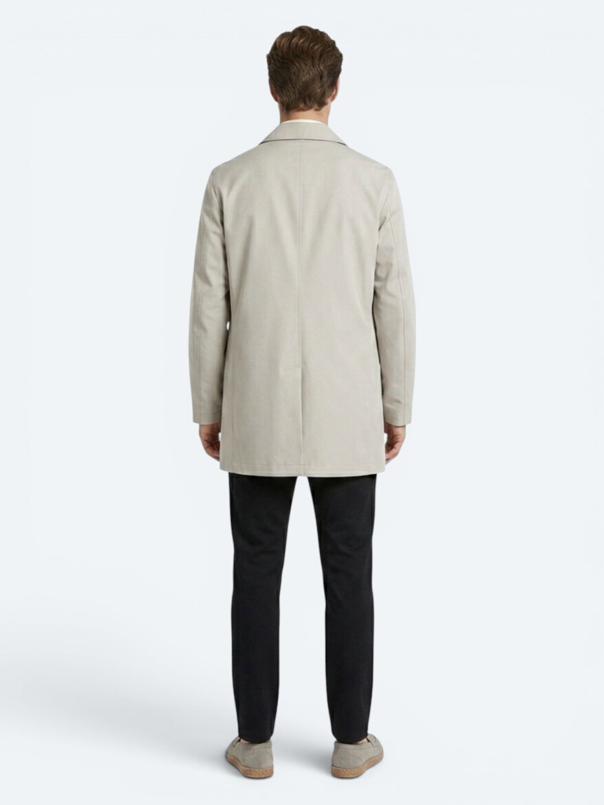 Light Beige Regular Fit Shirt Collar Casual Weaving Rain Coat - 4