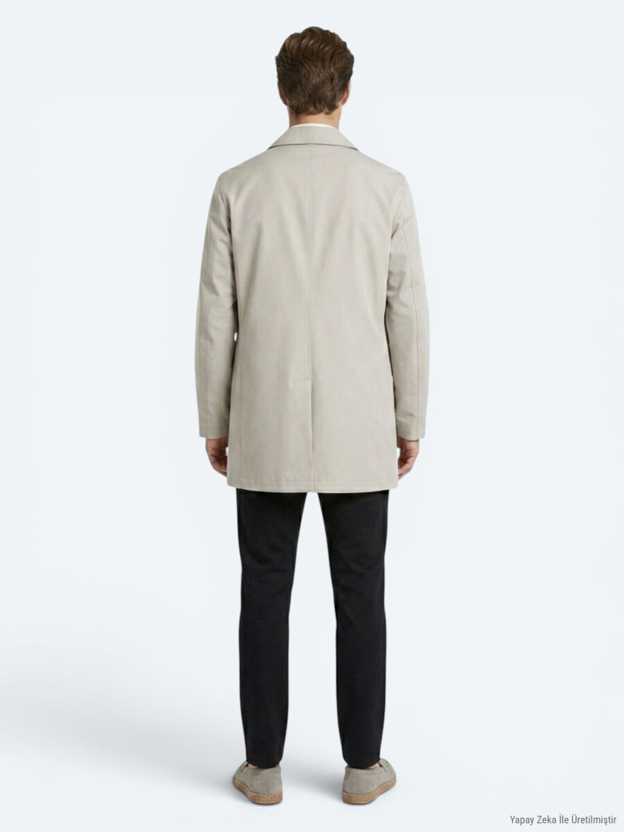 Light Beige Regular Fit Shirt Collar Casual Weaving Rain Coat - 4