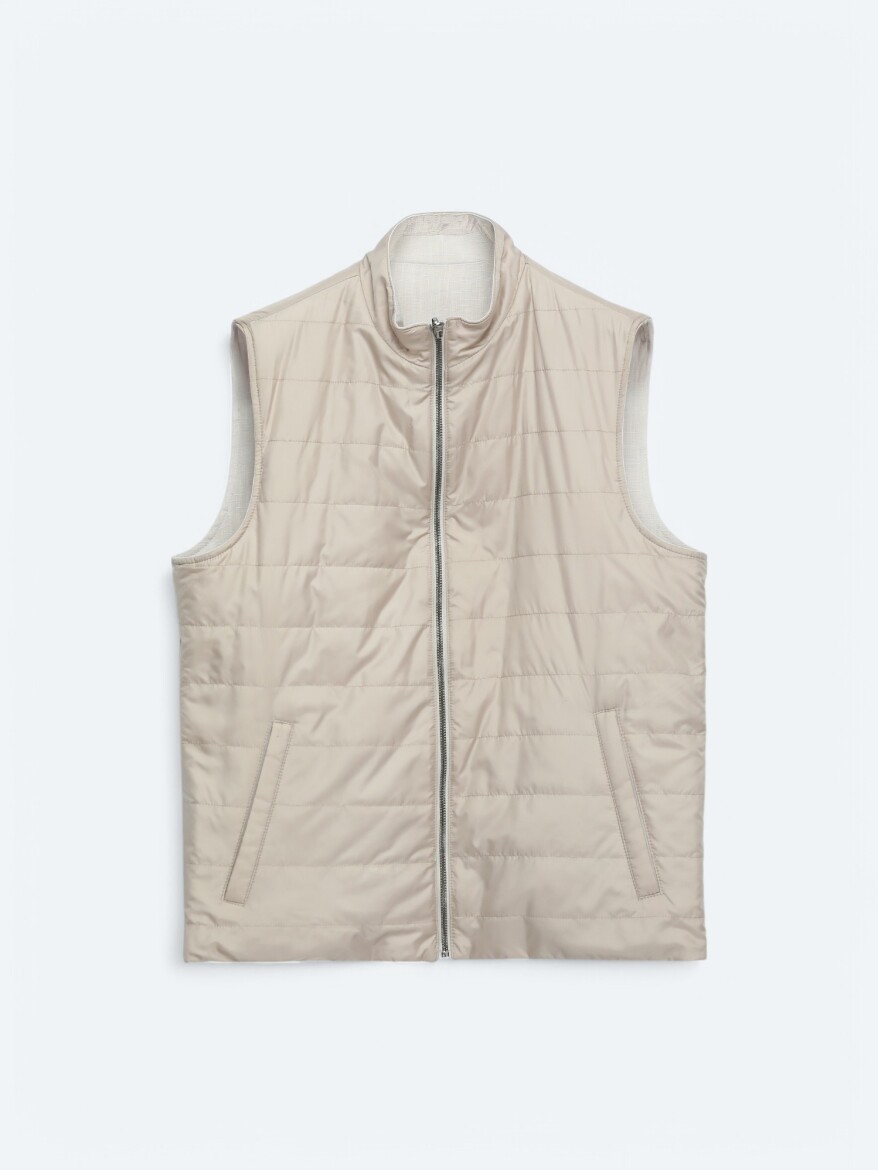 Light Beige Regular Fit Turtleneck Casual Weaving Puffer Vest - 10