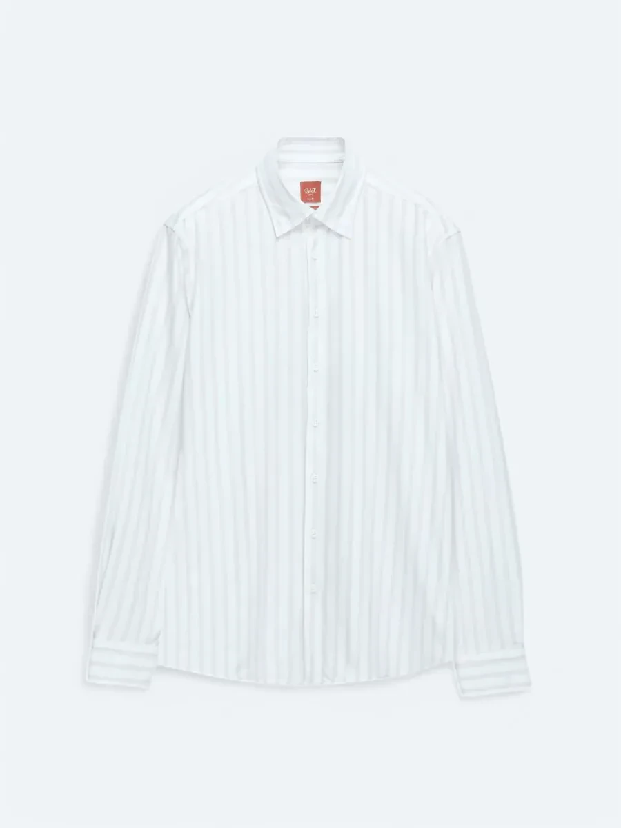 Light Beige Striped Regular Fit Knitting Casual Cotton Blended Shirt - 6