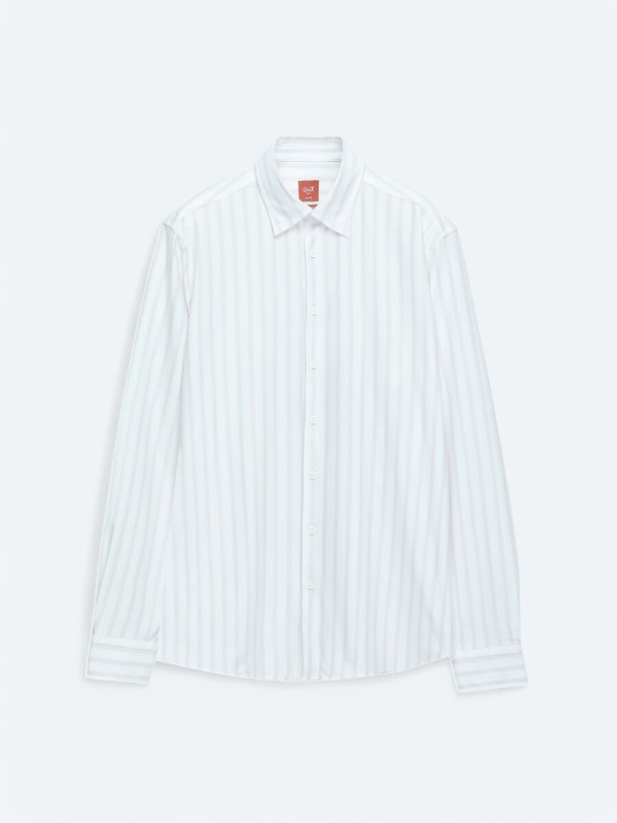 Light Beige Striped Regular Fit Long Knitting Casual Cotton Blended Shirt - 6