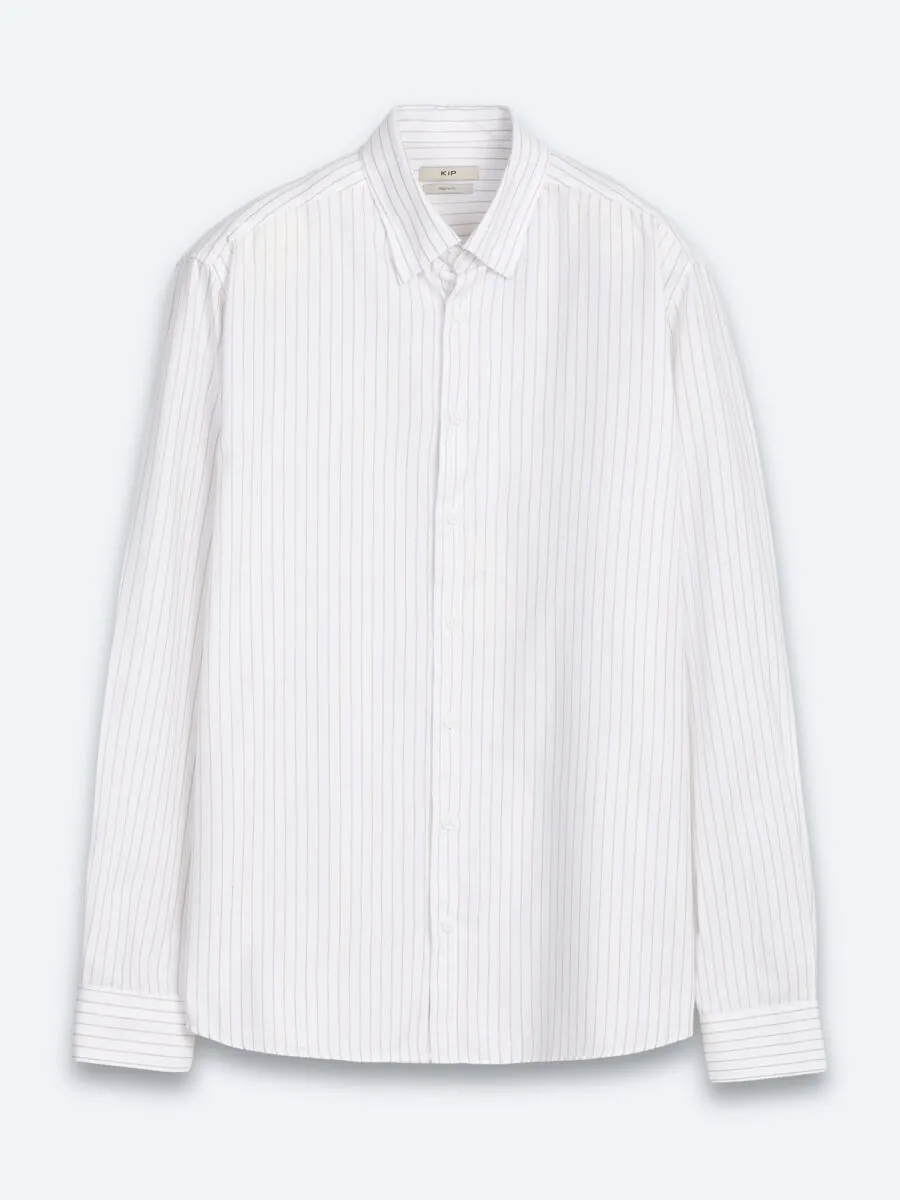 Light Beige Striped Regular Fit Long Weaving Casual 100% Cotton Shirt - 7