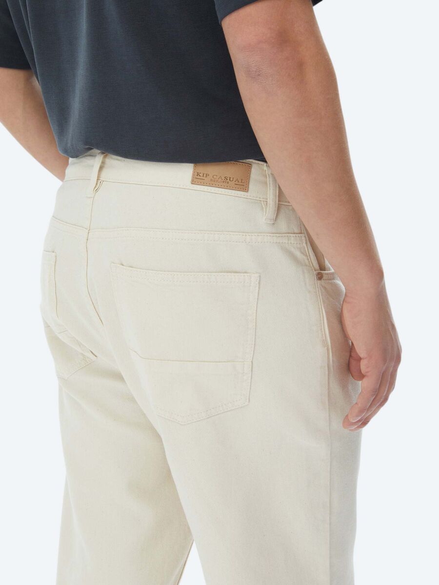 Light Beige Weaving Carrot Fit Casual Cotton Blended Trousers - 5