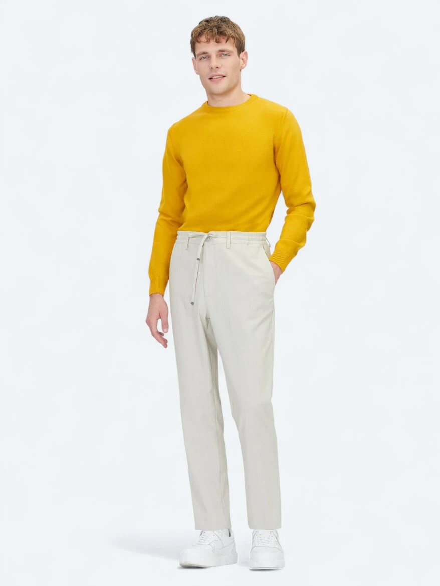 Light Beige Weaving Jogging Fit Casual Trousers - KİP