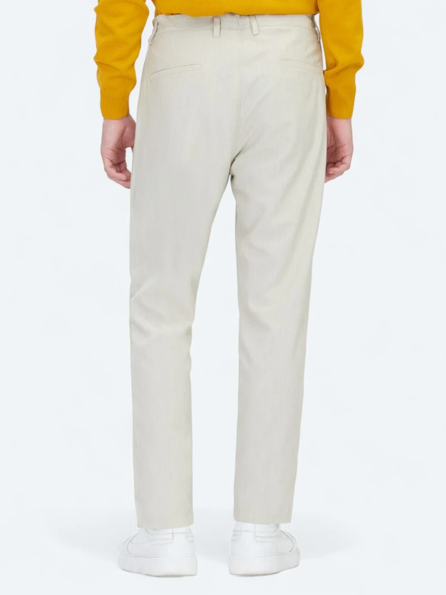 Light Beige Weaving Jogging Fit Casual Trousers - 4