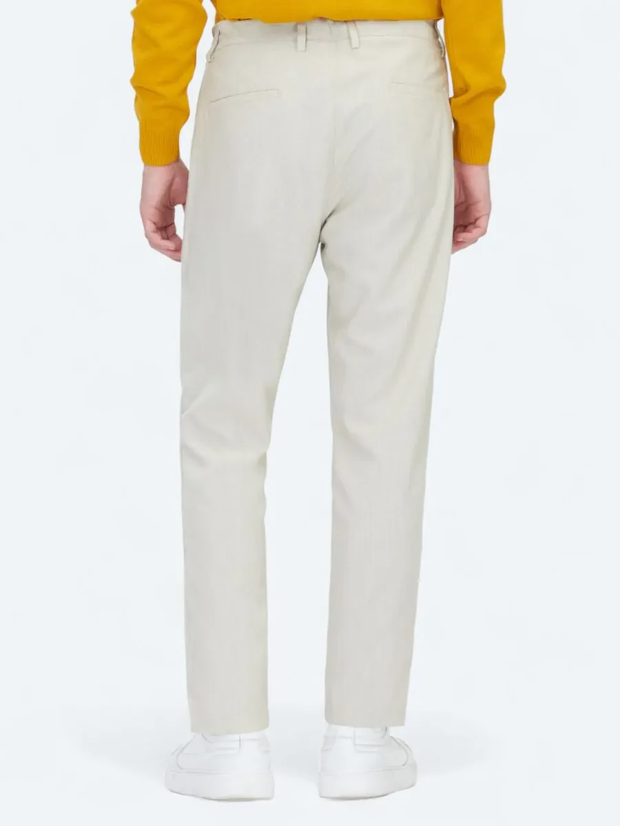 Light Beige Weaving Jogging Fit Casual Trousers - 4