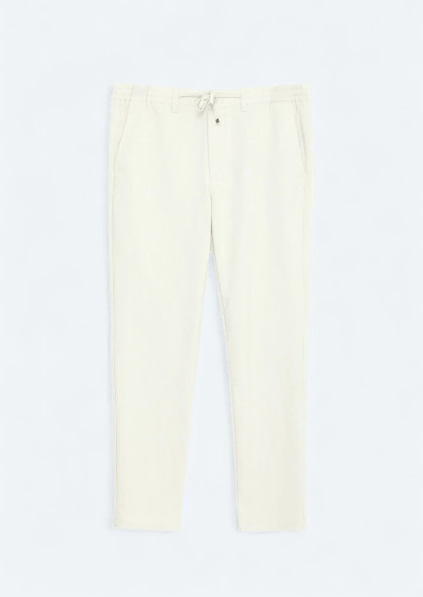 Light Beige Weaving Jogging Fit Casual Trousers - 5