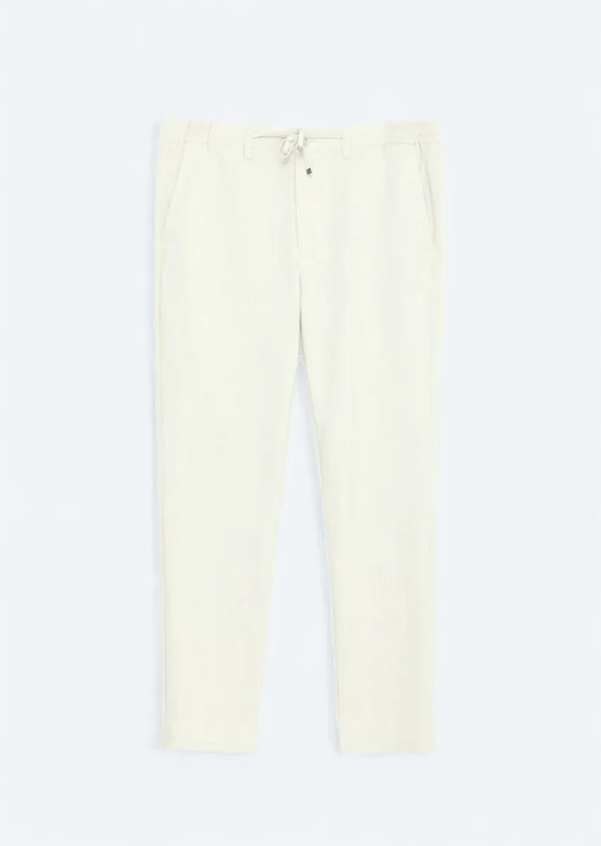 Light Beige Weaving Jogging Fit Casual Trousers - 5