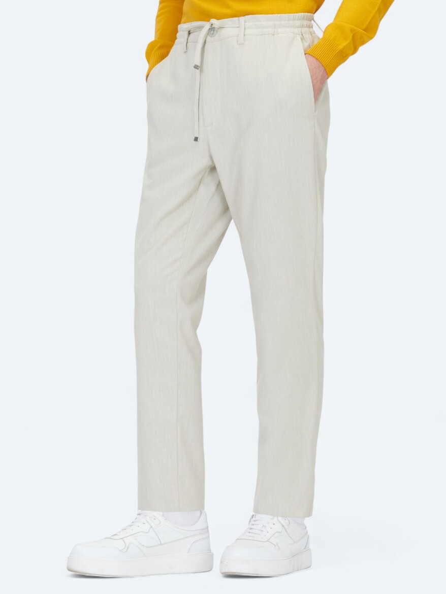 Light Beige Weaving Jogging Fit Casual Trousers - 2