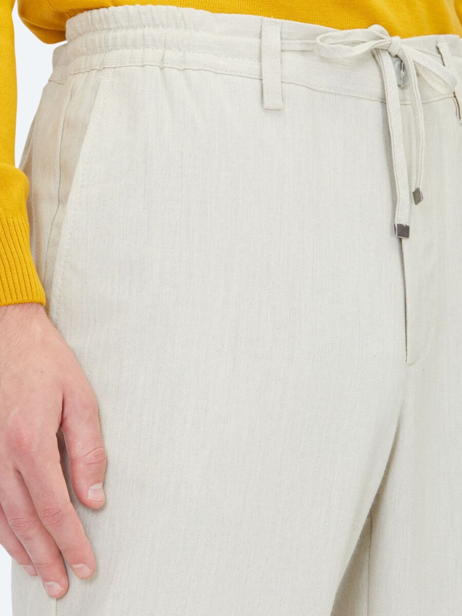 Light Beige Weaving Jogging Fit Casual Trousers - 3