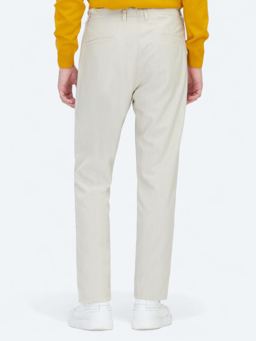 Light Beige Weaving Jogging Fit Casual Trousers - 4