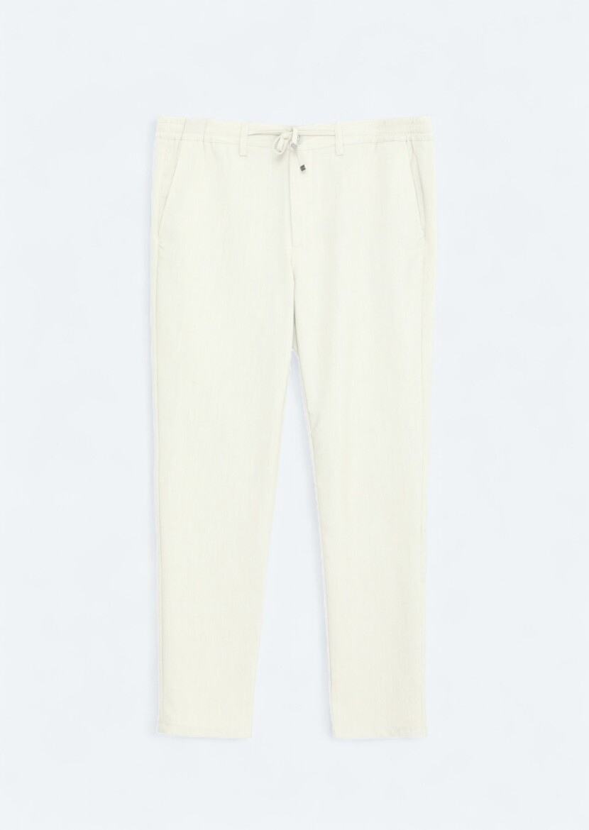 Light Beige Weaving Jogging Fit Casual Trousers - 5