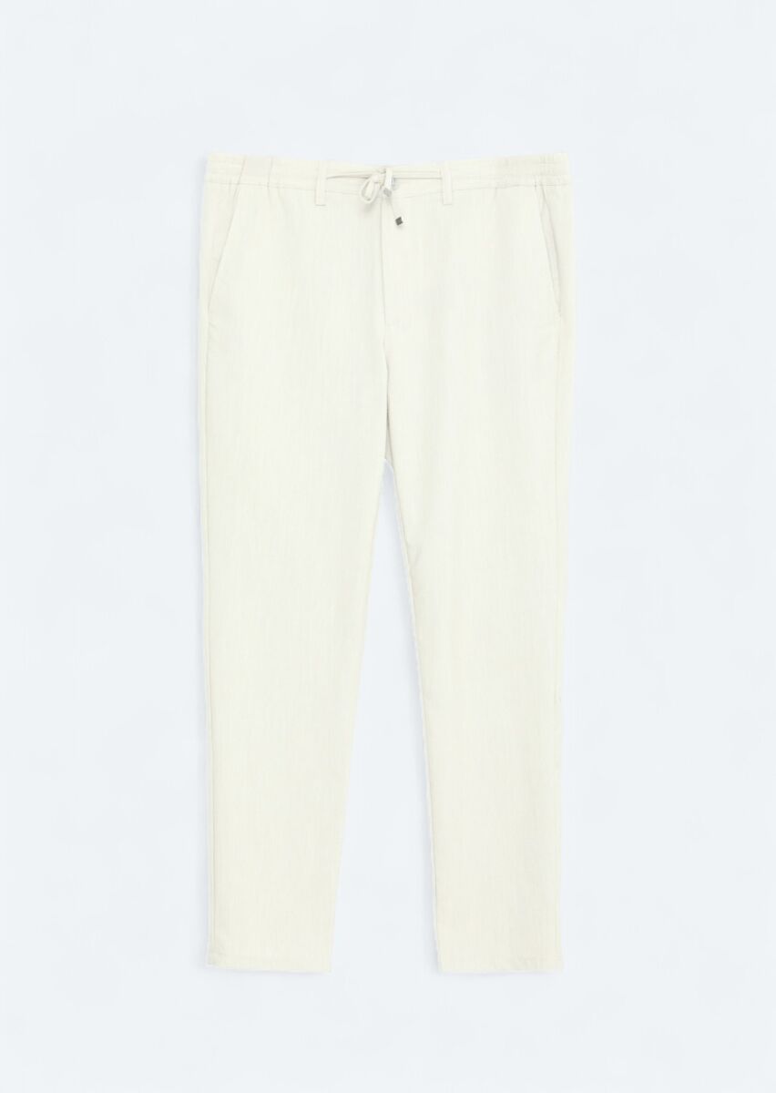 Light Beige Weaving Jogging Fit Casual Trousers - 5