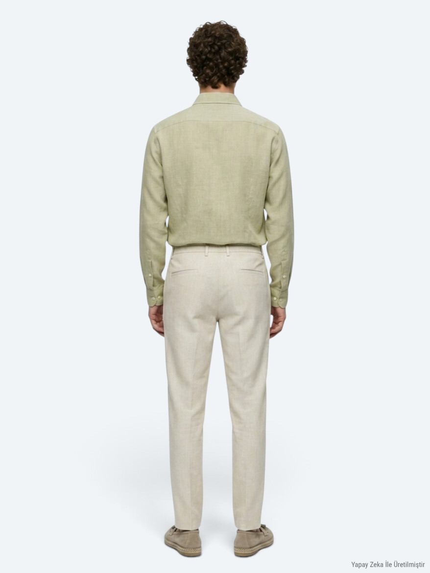 Light Beige Weaving Jogging Fit Casual Trousers - 5