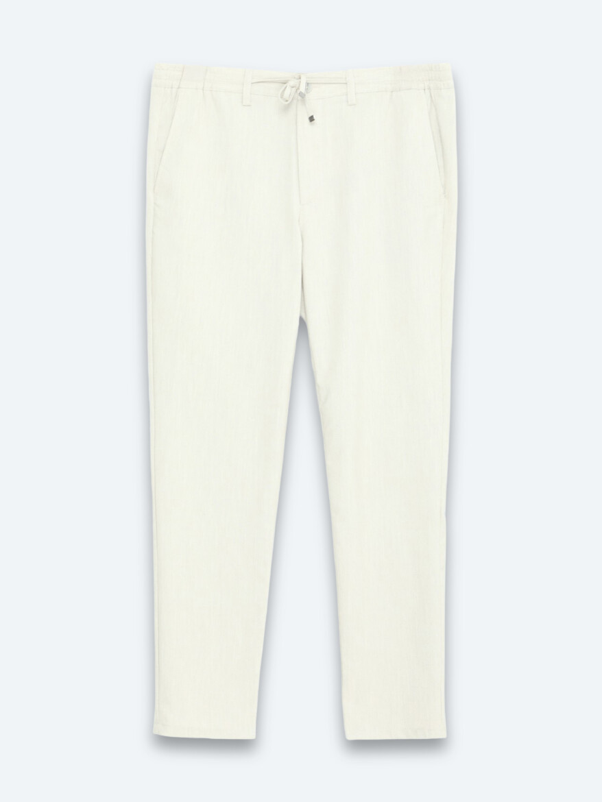 Light Beige Weaving Jogging Fit Casual Trousers - 6