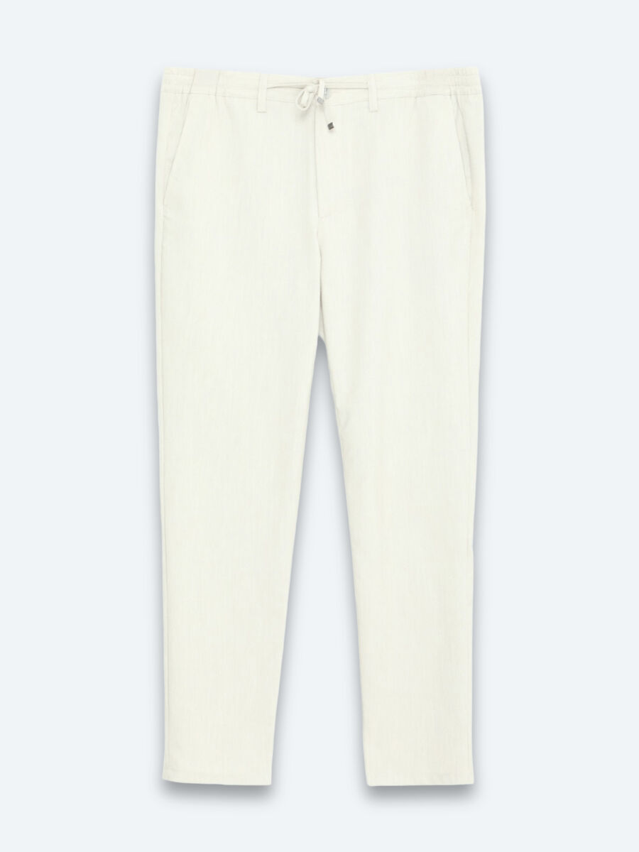 Light Beige Weaving Jogging Fit Casual Trousers - 6