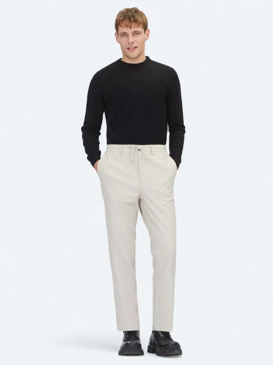 Light Beige Weaving Jogging Fit Casual Trousers - 1