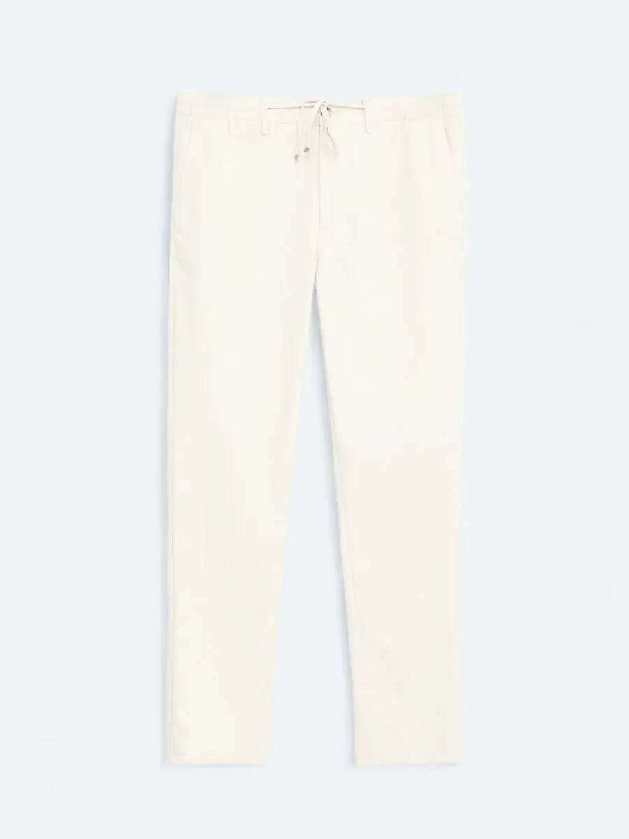 Light Beige Weaving Jogging Fit Casual Trousers - 5