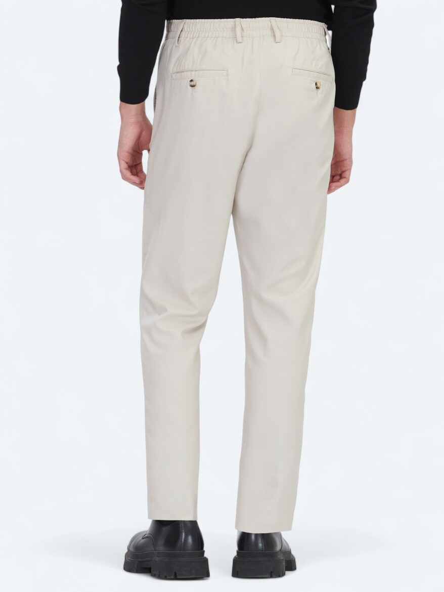 Light Beige Weaving Jogging Fit Casual Trousers - 4