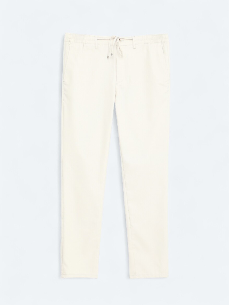 Light Beige Weaving Jogging Fit Casual Trousers - 5