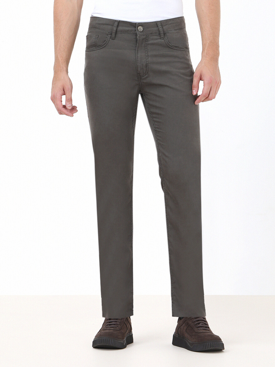 Light Beige Weaving Regular Fit Casual Trousers - 1