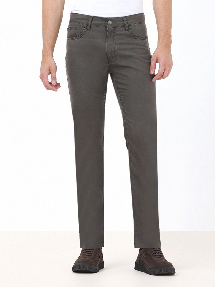 Light Beige Weaving Regular Fit Casual Trousers - 1