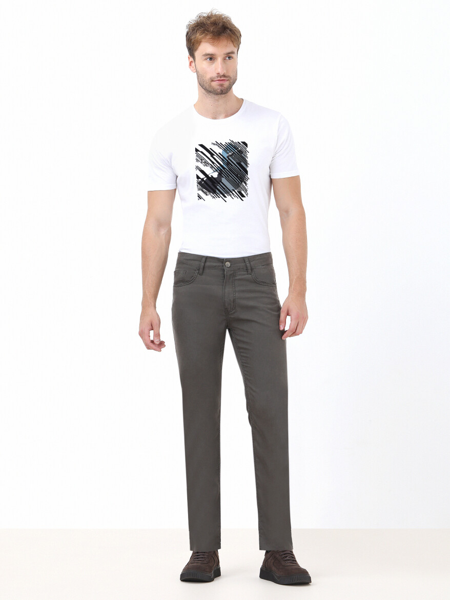 Light Beige Weaving Regular Fit Casual Trousers - 2