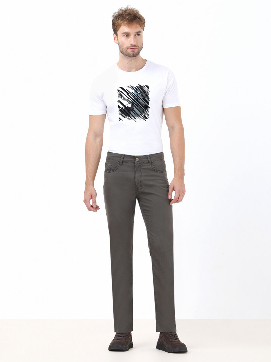 Light Beige Weaving Regular Fit Casual Trousers - 2