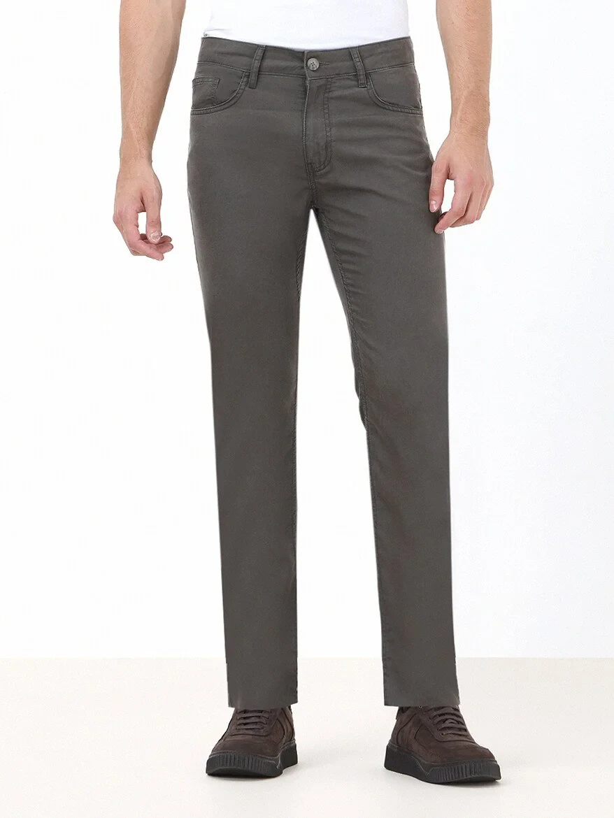 Light Beige Weaving Regular Fit Casual Trousers - 1