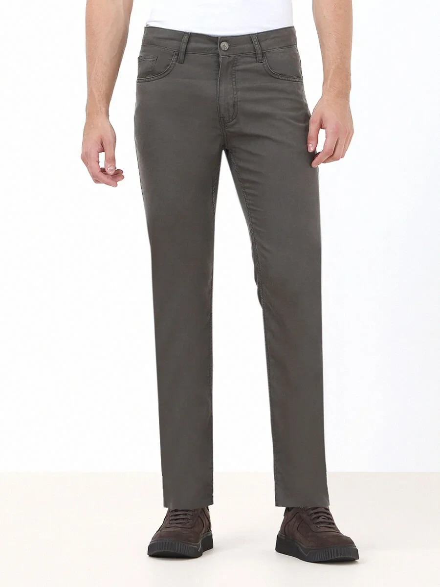 Light Beige Weaving Regular Fit Casual Trousers - 1