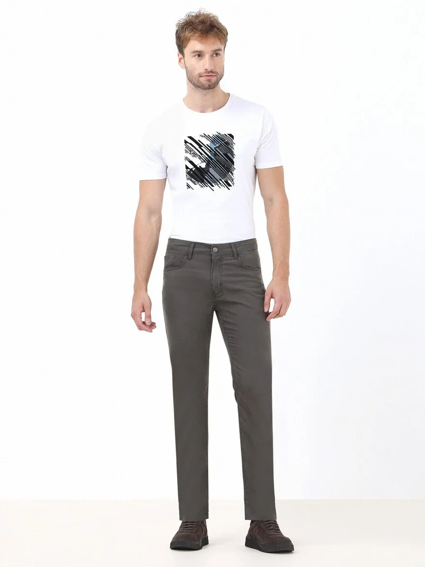 Light Beige Weaving Regular Fit Casual Trousers - 2
