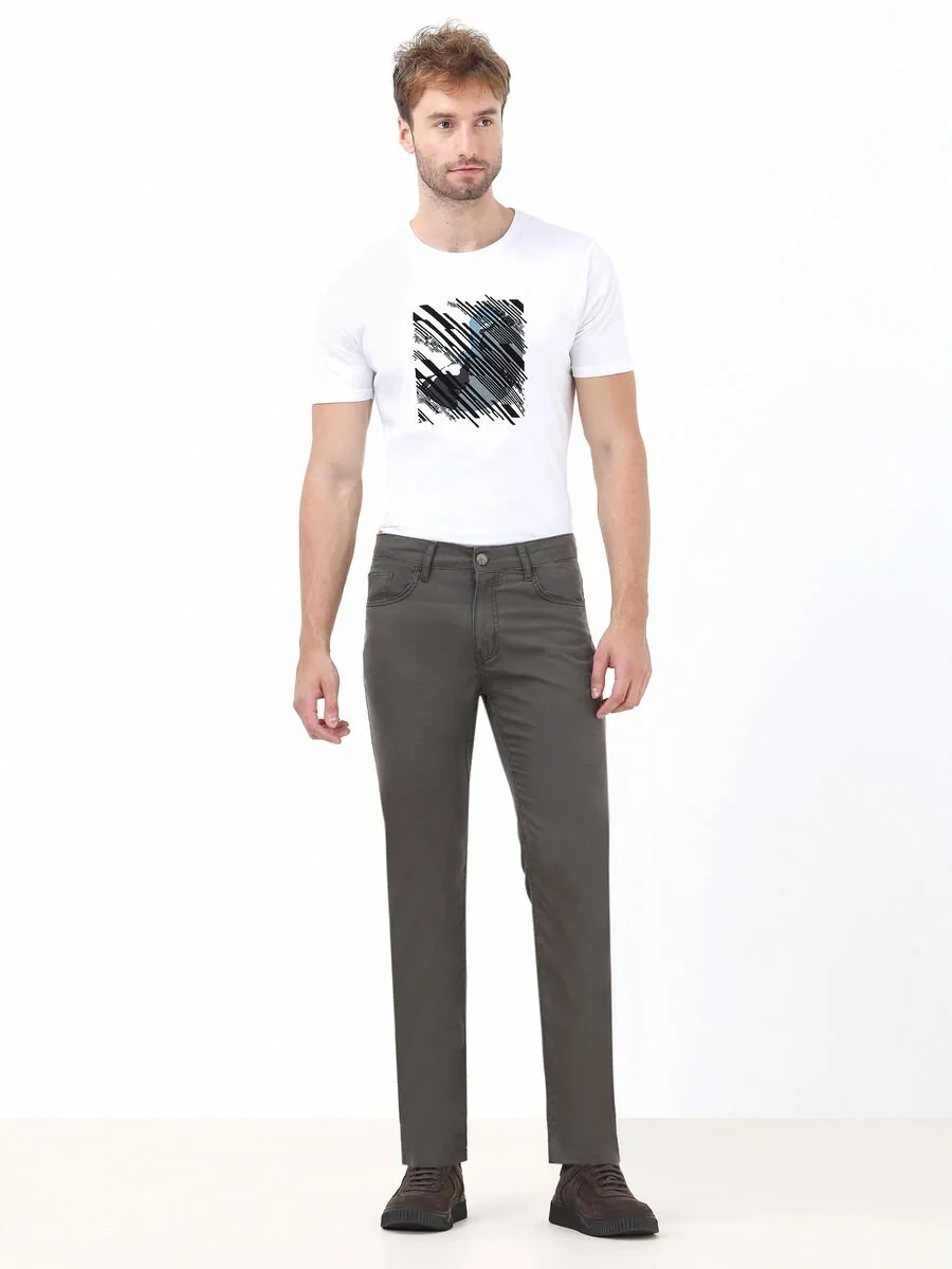 Light Beige Weaving Regular Fit Casual Trousers - 2