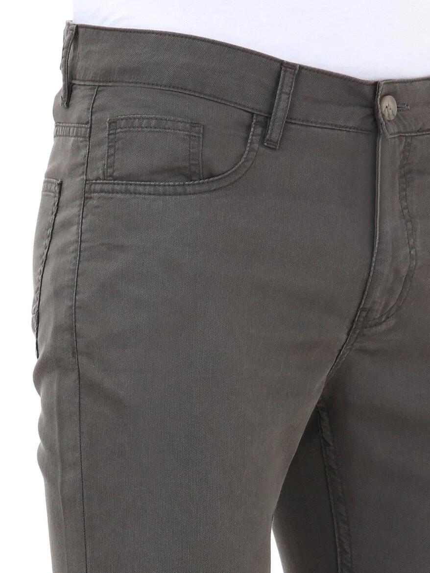 Light Beige Weaving Regular Fit Casual Trousers - 3