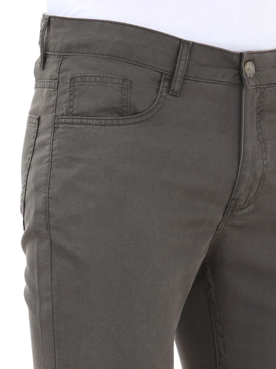 Light Beige Weaving Regular Fit Casual Trousers - 3