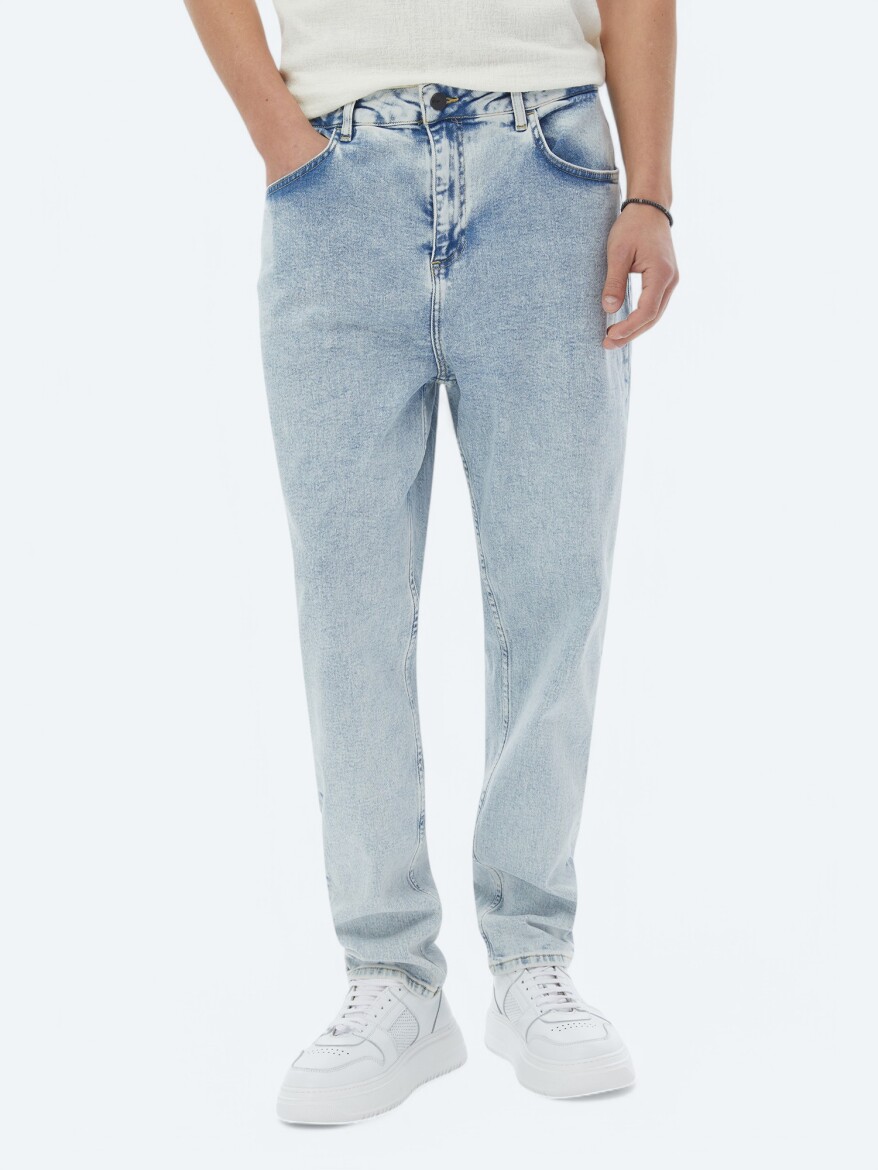 Light Blue Carrot Fit Denim 100% Cotton Trousers - 2